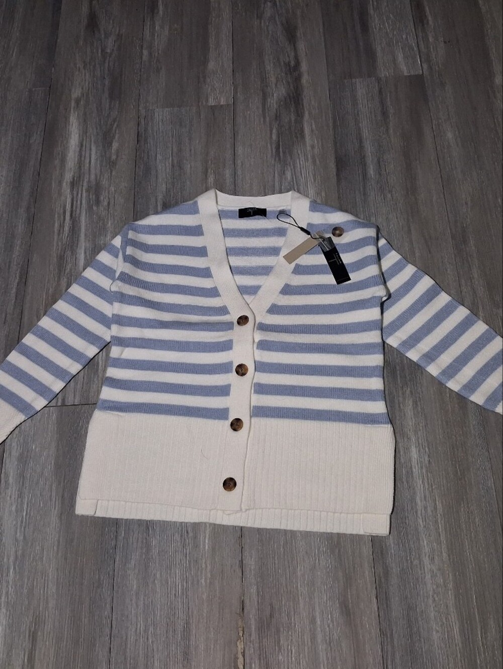 Striped Blue and Cream Button-Up Women's Cardigan